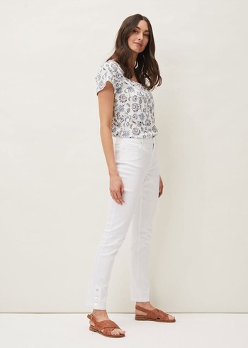 Phase Eight Bobbie Skinny Button Hem Trousers White USA | 1296857-IX